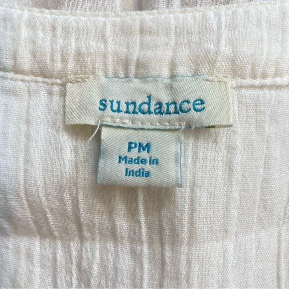 SUNDANCE White Tunic tank top coverup Women M Petite buttons Pleated embroidery - Picture 5 of 7